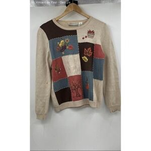 Alfred Dunner Ivory Patchwork Fall Theme Pullover Sweater Women's XLP Petite